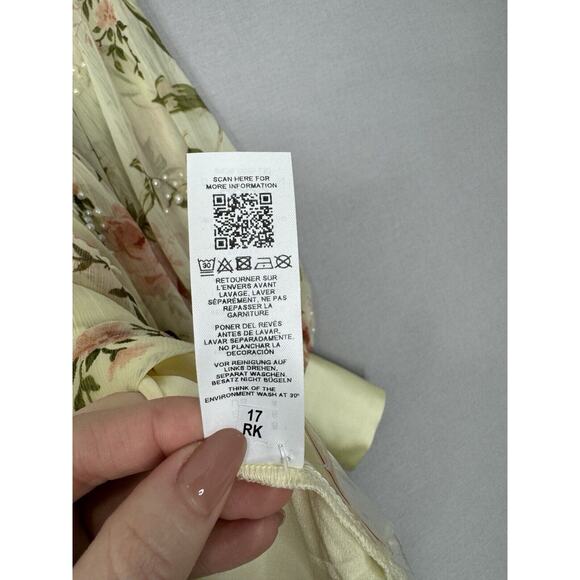 ASOS Design Womens Dress 4 Yellow Pearl Embellished Floral Tiered Fairy Boho - Picture 15 of 16